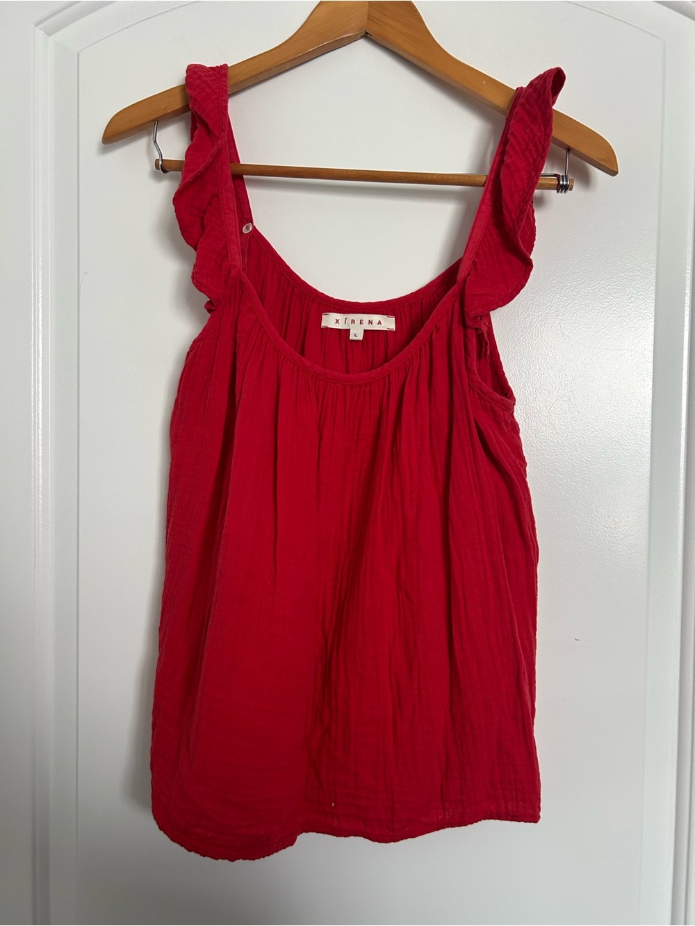 XiRENA Rue Ruffle 100% Cotton Tank Top Size S Cherry Red Boho Chic Coastal Beach